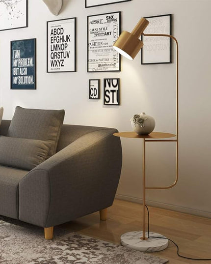 Hsyile Lighting KU300217 Contemporary Modern Creative Floor Lamp with a Table,Suitable for Living Room,Den,Office,Bedroom - E26 Bulb - Brushed Brass Finish - LeafyLoom