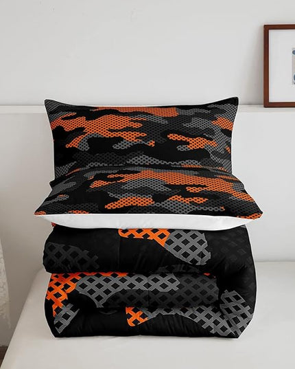 Erosebridal Army Camouflage Comforter Set Queen Size Teens Adult Camo Bedding Set for Kids Boys Girls Colorful Pattern Decor Down Comforter Orange Black Grey Duvet Set Geometric Pattern Quilt Set - LeafyLoom