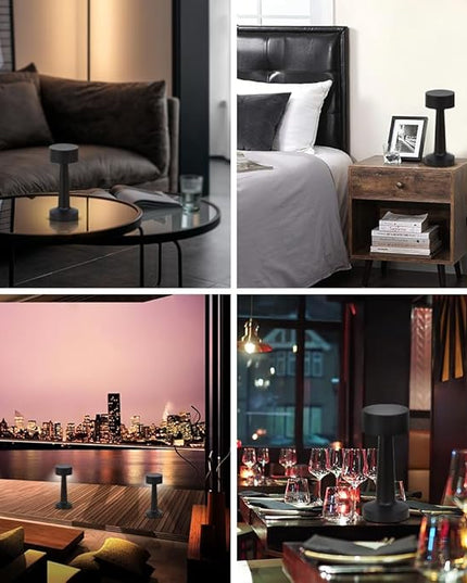 Portable LED Table Lamp, 3-Levels Brightness Metal Desk Lamp, 3 Color Touch Control Rechargeable Lamp, Night Light, Bedside Lamp,Dining Room Lamp,Gifts for Friends (Black) - LeafyLoom
