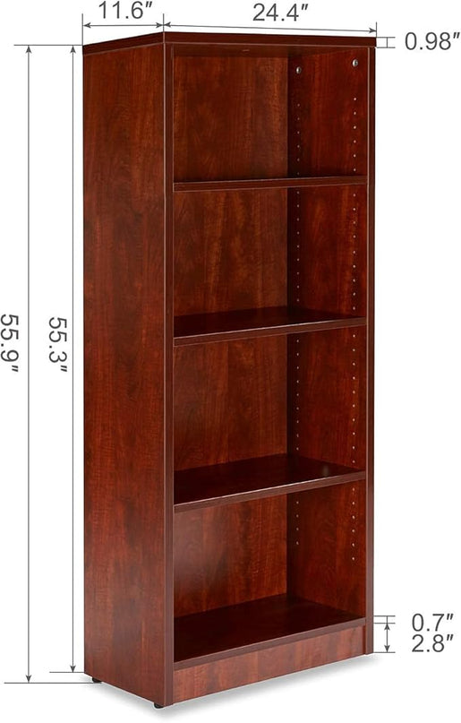 Sunon 4 Shelf Wood Bookcase Freestanding Display Shelf Adjustable Layers Bookshelf for Home Office Library Small Narrow Space (Cherry, 4-Layers) - LeafyLoom
