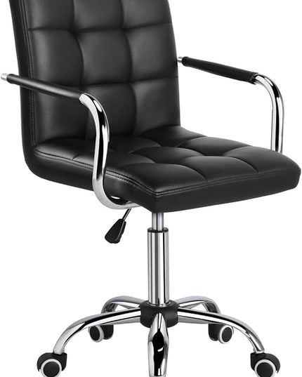 Yaheetech Desk Chair - Office Chair with Arms/Wheels for Students Swivel Faux Leather Home Computer Black - LeafyLoom