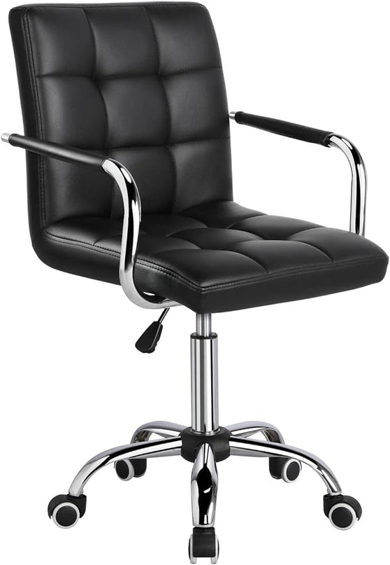 Yaheetech Desk Chair - Office Chair with Arms/Wheels for Students Swivel Faux Leather Home Computer Black - LeafyLoom