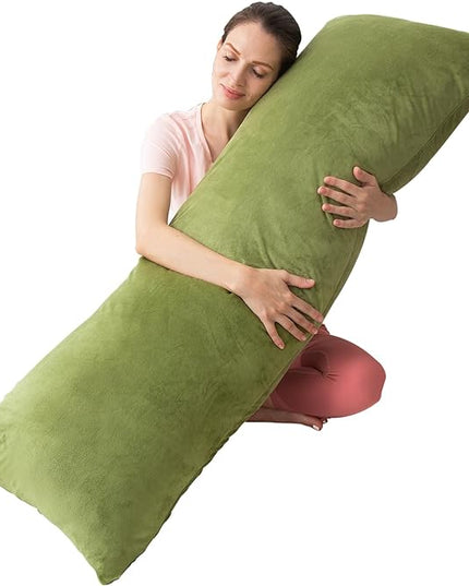 Body Pillows for Adults, Long Pillow for Bed, Firm Large Body Pillow with Velvet Cover for Side Sleeper, 20x54 Inches (Green) - LeafyLoom