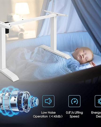 Electric, Single Motor Height Adjustable 2 Button Controller, Table Base for Work Home Office Computer Workstation Standing Desk Frame, White - LeafyLoom