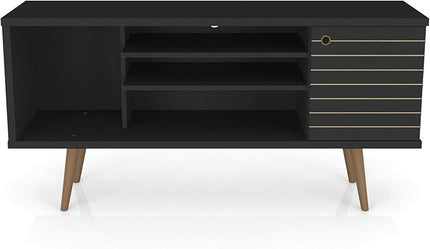 Manhattan Comfort Liberty Mid Century Modern TV Stand for Televisions up to 50 Inches, Bedroom and Living Room Entertainment Center with Storage, Shelves, and Cabinet, 53" Wide, Black - LeafyLoom