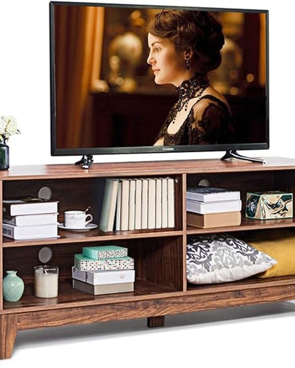 LUARANE TV Stand for TVs, up to 55 65 Inch, Console Table Cabinet MDF Storage Console, with 4 Open Storage Shelves, 4 Cord Management Holes, for Living Room and Entertainment Room (Dark-brown) - LeafyLoom