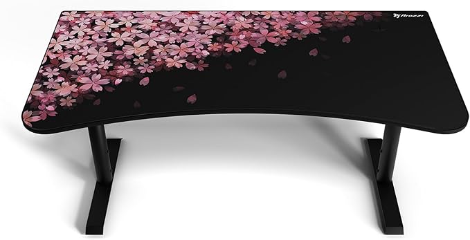 Arozzi Arena Special Edition Ultrawide Curved Gaming and Office Desk with Full Surface Water Resistant Desk Mat Custom Monitor Mount Cable Management Cut Outs - Flower - LeafyLoom