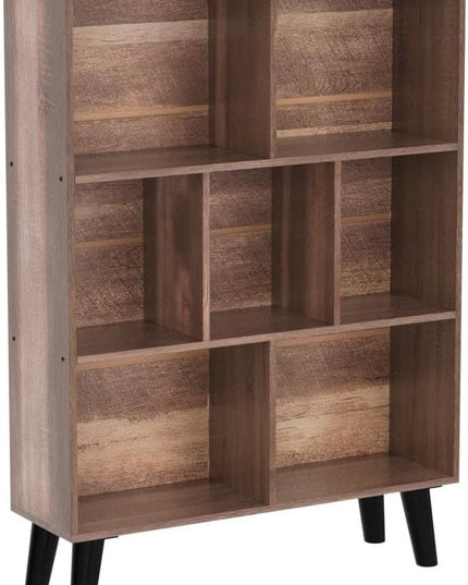 LEYAOYAO 7 Cube Bookshelf 3 Tier Modern Bookcase with Legs,Wood Book Shelves Storage Organizer Shelf,Free Standing Bookcases,Oak Display Bookshelves - LeafyLoom