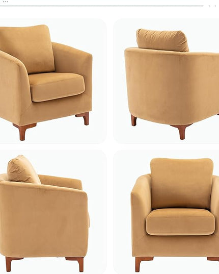 COLAMY Velvet Accent Chair with Storage Ottoman Set of 2, Upholstered Barrel Arm Chair with Footrest, Modern Living Room Chair with Back Pillow, Cream - LeafyLoom
