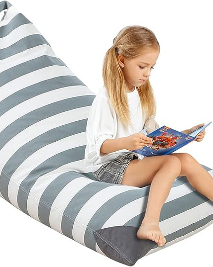 Aubliss Stuffed Animal Storage Bean Bag Chairs Cover, 50"x 35" Extra Large Bean Bags Chair for Kids Adults, Beanbag Toy Storage for Boys Girls - Premium Cotton Canvas Grey Stripe - LeafyLoom