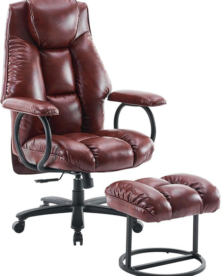 Office Chair Big and Tall, High Back Home Office Chair 400 lbs, Executive Desk Chair, Ergonomic Office Chair with Padded Armrest, Swivel Computer Chair PU Leather (Brown) - LeafyLoom