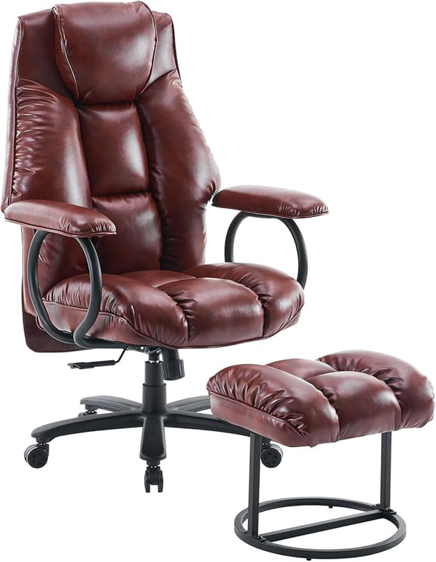 Office Chair Big and Tall, High Back Home Office Chair 400 lbs, Executive Desk Chair, Ergonomic Office Chair with Padded Armrest, Swivel Computer Chair PU Leather (Brown) - LeafyLoom