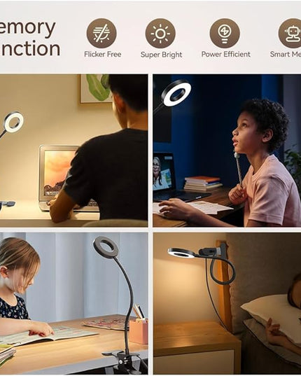 LED Desk Lamp Clip on Light with 3 Color Modes 10 Brightness Ring/Clamp Light 360° Flexible Gooseneck Dimmable Eye Protection Desk Light Desk Lamps for Home Office with Video Tutorials - LeafyLoom