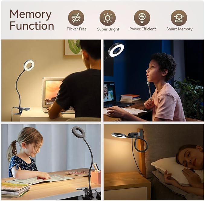 LED Desk Lamp Clip on Light with 3 Color Modes 10 Brightness Ring/Clamp Light 360° Flexible Gooseneck Dimmable Eye Protection Desk Light Desk Lamps for Home Office with Video Tutorials - LeafyLoom