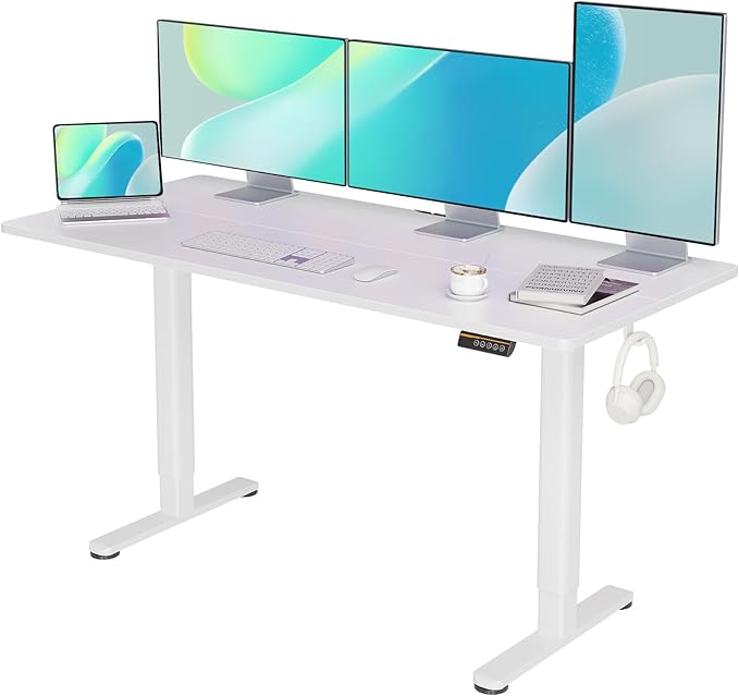 Electric Standing Desk, Adjustable Height Stand up Desk, 63x24 Inches Sit Stand Home Office Desk with Splice Board,White Top - LeafyLoom