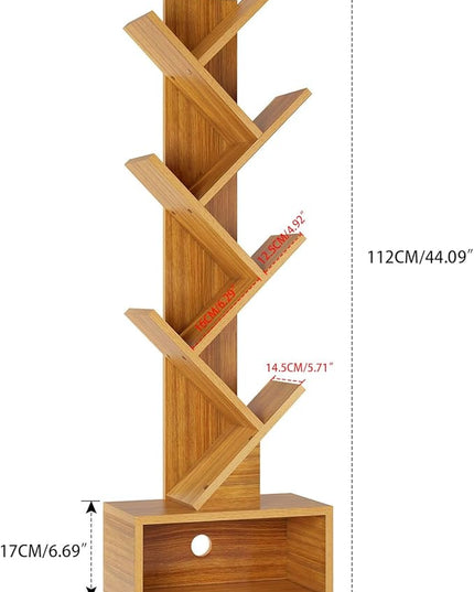 YMYNY 6 Tier Tree Bookshelf, Tall Bookcase, Wood Book Storage Rack with Drawer, Modern Floor Standing Book Shelf for Books/Movies/CDs, Utility Organizer for Living Room, Home Office, Natural UHBC016N - LeafyLoom