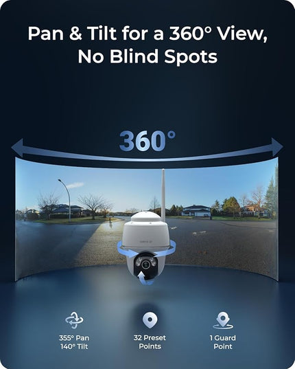 REOLINK First 4K Solar Security Cameras Wireless Outdoor, Argus PT 4K+ 6W Solar Panel, 360° Pan Tilt, 8MP Color Night Vision, 2.4/5 GHz Wi-Fi, No Monthly Fee, Home Hub Compatible REOLINK
