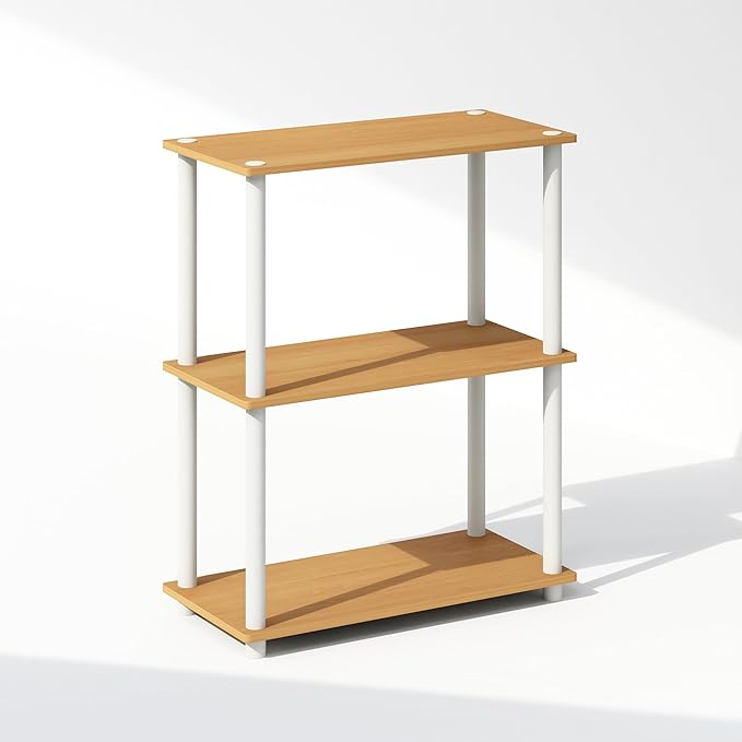Furinno Turn-N-Tube 3-Tier Multipurpose Compact Display Rack, Shelving Unit, Bookcase, Beech - LeafyLoom