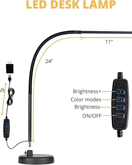 LED Desk Lamp, Swing Arm Architect Task Lamp with Long Flexible Gooseneck, 3 Color Modes, and USB Adapter, Dimmable Desk Light for Home/Office/Drafting/Reading/Piano - LeafyLoom
