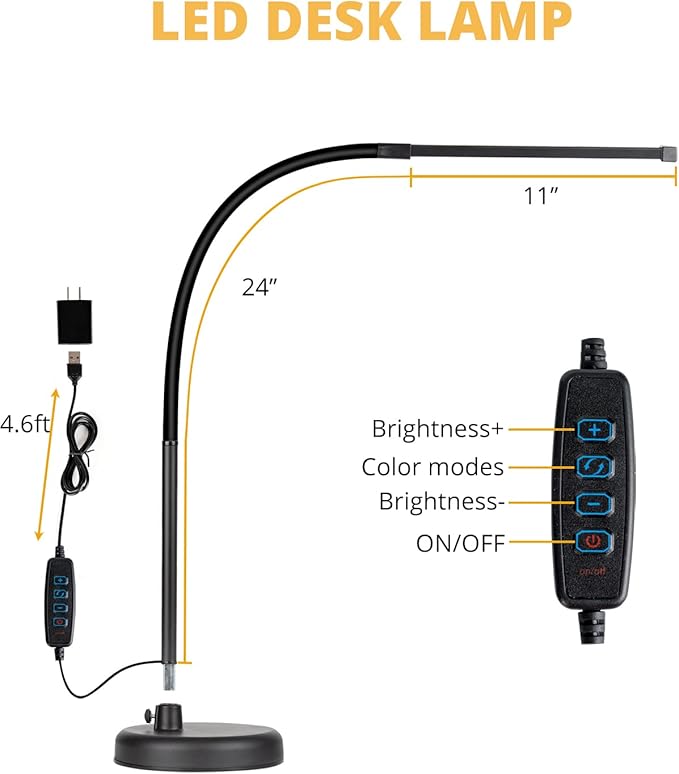 LED Desk Lamp, Swing Arm Architect Task Lamp with Long Flexible Gooseneck, 3 Color Modes, and USB Adapter, Dimmable Desk Light for Home/Office/Drafting/Reading/Piano - LeafyLoom