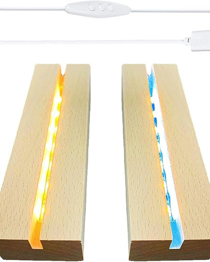 2Pack 6" Wood Rectangle Display Pedestal,Wooden Rectangle Colorful Lights Display Base for Acrylic and Plexiglass,Wood Night LED Light Lamp Base - LeafyLoom