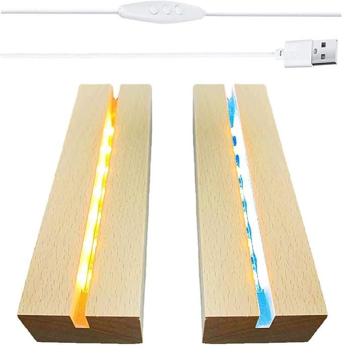2Pack 6" Wood Rectangle Display Pedestal,Wooden Rectangle Colorful Lights Display Base for Acrylic and Plexiglass,Wood Night LED Light Lamp Base - LeafyLoom