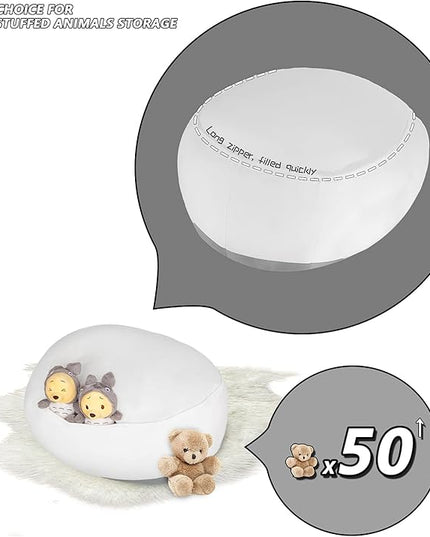 Stuffed Animal Storage Bean Bag Chair Cover for Kids Grey Shiba Inu Dog Bean Bag Chair for Girls X-Large Size Toy Organizer Cover Only Without Filling - LeafyLoom