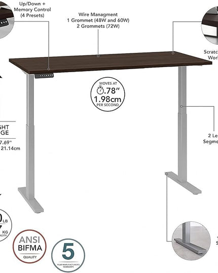 Bush Business Furniture Move 60 27-48-Inch Adjustable Desk, Black Walnut/Cool Gray Metallic (M6S6030BWSK) - LeafyLoom