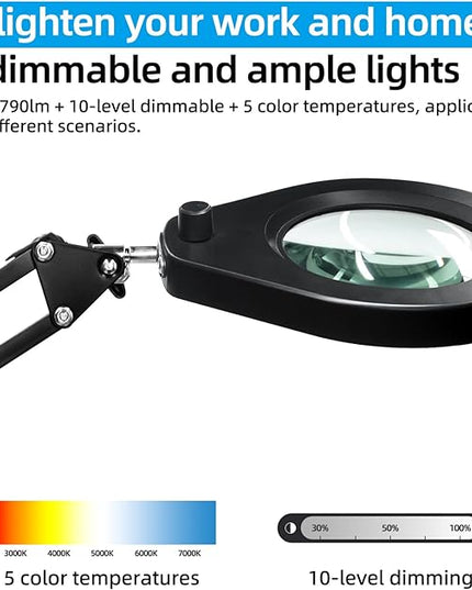 Magnifying Glass with Light and Stand & Clamp, Magnifying Desk Lamp with LED Lighted 5X Magnifier, Dual Fixtures, Upgraded Switch, for Hobby Craft Repair Reading Precision Work - LeafyLoom