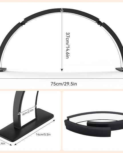 Half-Moon Nail Desk Lamp Foldable 29.5Inch, Stepless Dimming Brightness 3360 Lumen Led Light for Nails, Manicure Desk Light for Lash Tech, Cosmetic, Tattoo, Eyebrows, Black - LeafyLoom