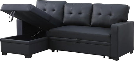 4-in-1 Modular Sofa Bed Convertible Living Room Furniture Sets Upholstered, L Shaped Sectional Comfy Couch with Reversible Storage Chaise for Apartment, Studio, Office, Dark Gray-6 - LeafyLoom