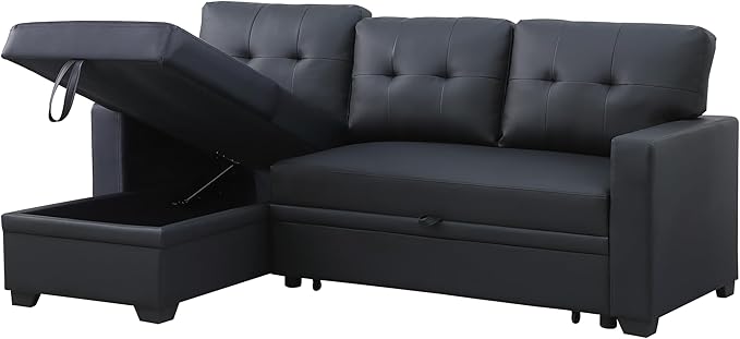 4-in-1 Modular Sofa Bed Convertible Living Room Furniture Sets Upholstered, L Shaped Sectional Comfy Couch with Reversible Storage Chaise for Apartment, Studio, Office, Dark Gray-6 - LeafyLoom