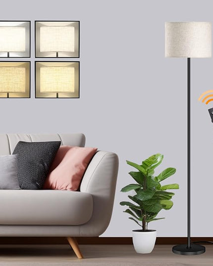 Floor Lamp for Living Room Bedroom,Modern LED Floor Lamp with Remote Control and Dimmable Standing Lamps with Foot Switch Office Kid Room,Tall Lamp,RGB 9W Bulb Included - LeafyLoom