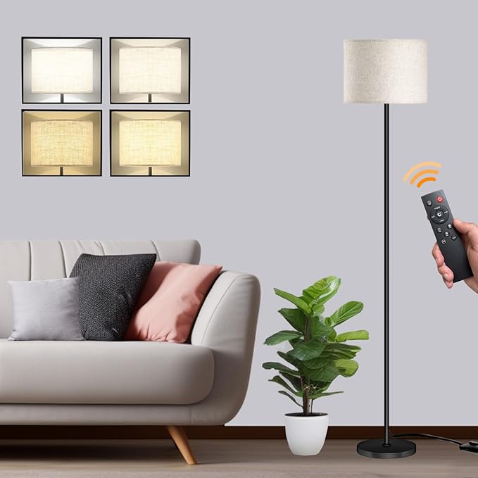Floor Lamp for Living Room Bedroom,Modern LED Floor Lamp with Remote Control and Dimmable Standing Lamps with Foot Switch Office Kid Room,Tall Lamp,RGB 9W Bulb Included - LeafyLoom