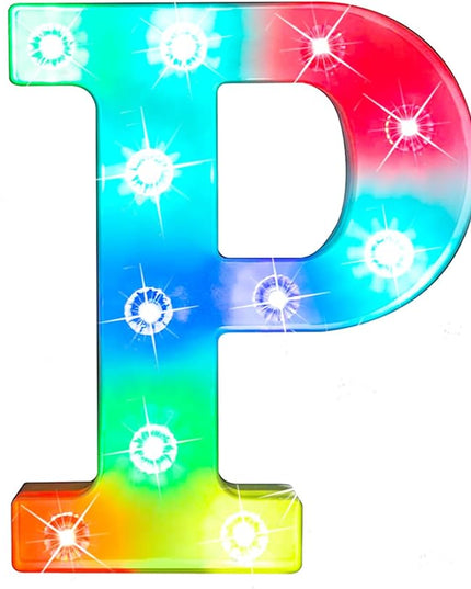 Glintee Light Up Letters Lights, 26 Alphabet Light Up Marquee Letters Sign, Light Up Letters Wedding/Birthday Party Night Light Home Bar Decoration-(Colorful P) - LeafyLoom
