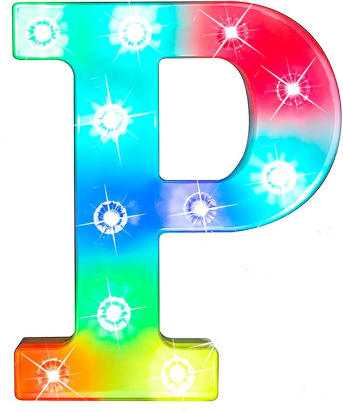 Glintee Light Up Letters Lights, 26 Alphabet Light Up Marquee Letters Sign, Light Up Letters Wedding/Birthday Party Night Light Home Bar Decoration-(Colorful P) - LeafyLoom