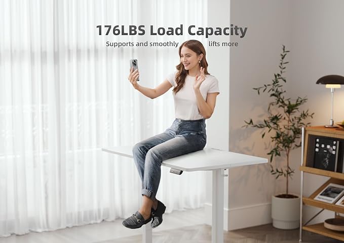 Electric Standing Desk, Adjustable Height Stand up Desk, 40x24 Inches Sit Stand Home Office Desk with Splice Board,White Top - LeafyLoom