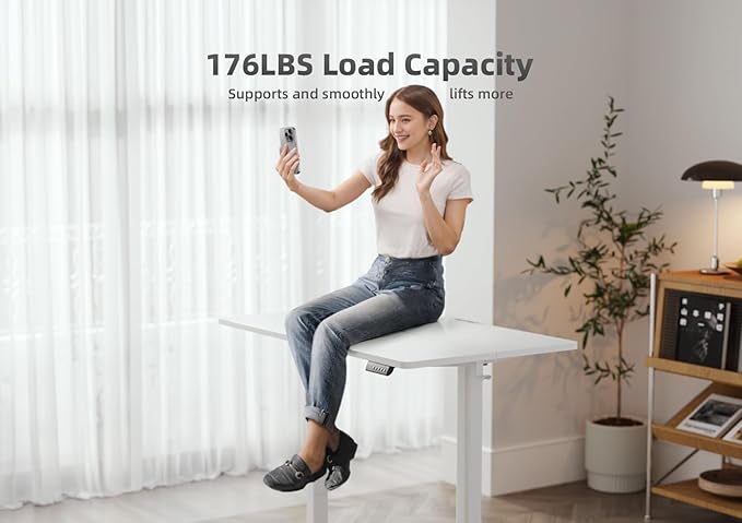 Electric Standing Desk, Adjustable Height Stand up Desk, 63x24 Inches Sit Stand Home Office Desk with Splice Board,White Top - LeafyLoom