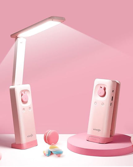 VAVOFO Desk Lamp Foldable Portable Cute Desk Lamp, Battery Powered Desk Lamp, Built-in 6000mAh Rechargeable, 3 Color Warm Pink Desk Lamp, USB C Rechargeable Desk Lamp, Cordless Desk Lamp, Battery Lamp - LeafyLoom