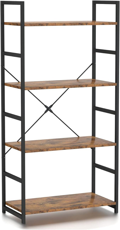 NUMENN 4 Tier Bookshelf, Tall Bookcase Shelf Storage Organizer, Modern Book Shelf for Bedroom, Living Room and Home Office, Vintage - LeafyLoom