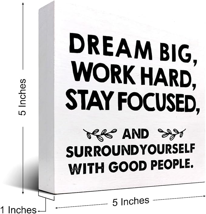 Motivational Wood Box Sign Desk Decor,Dream Big Work Hard Stay Focused Wood Plaque Signs,Rustic Positive Wooden Block Sign Decor for Office Workplace Classroom Shelf Table Decoration C1077 - LeafyLoom