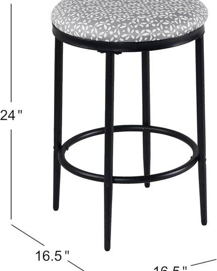 HomePop Upholstered Metal Barstool, Fabric Side Chairs for Dining Room, Kitchen and Living Room - Light Grey Print - LeafyLoom