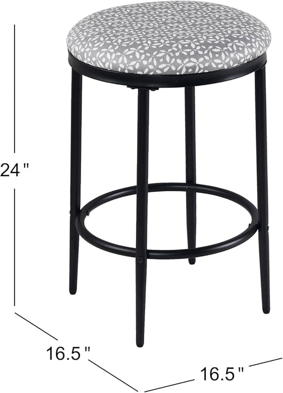 HomePop Upholstered Metal Barstool, Fabric Side Chairs for Dining Room, Kitchen and Living Room - Light Grey Print - LeafyLoom