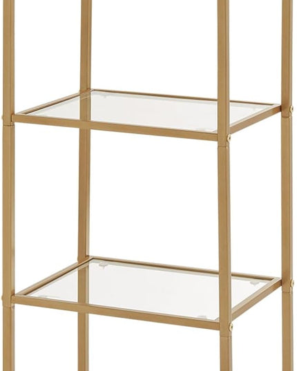 HOMBAZAAR Bookshelf,4-Tier Modern Bookcase,Book Shelf with Tempered Glass,Tall Bookshelf for Home Office, Bedroom and Living Room,Gold. - LeafyLoom