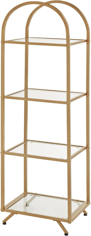 HOMBAZAAR Bookshelf,4-Tier Modern Bookcase,Book Shelf with Tempered Glass,Tall Bookshelf for Home Office, Bedroom and Living Room,Gold. - LeafyLoom