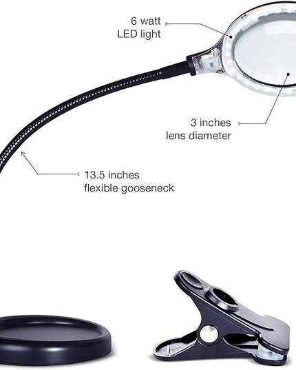 Brightech LightView Pro Flex 2 in 1 Magnifying Desk Lamp, 1.75x Light Magnifier, Adjustable Magnifying Glass with Light for Crafts, Reading, Close Work - LeafyLoom