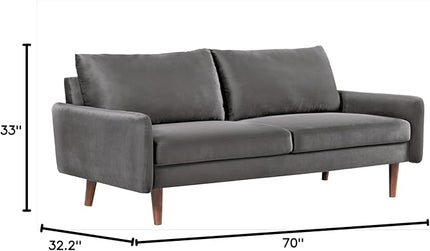 US Pride Furniture Kent Modern Velvet Sofa, Comfortable 3 Seater Couch for Living Rooms and Small Spaces, Ideal Studio Apartment Furniture with Sleek Design, Grey - LeafyLoom