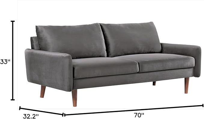 US Pride Furniture Kent Modern Velvet Sofa, Comfortable 3 Seater Couch for Living Rooms and Small Spaces, Ideal Studio Apartment Furniture with Sleek Design, Grey - LeafyLoom