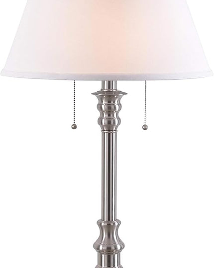 Kenroy Home 30437BS-OOR Spyglass Double Outlet Table Lamp with Brushed Steel Finish, Classic Style, 30.5" Height, 17" Width, 17" Depth - LeafyLoom