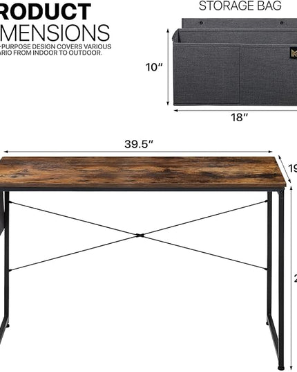 MoNiBloom Home Office Gaming Desk, 40 Inches Computer Study Table with A Storage Bag, Rustic Brown - LeafyLoom